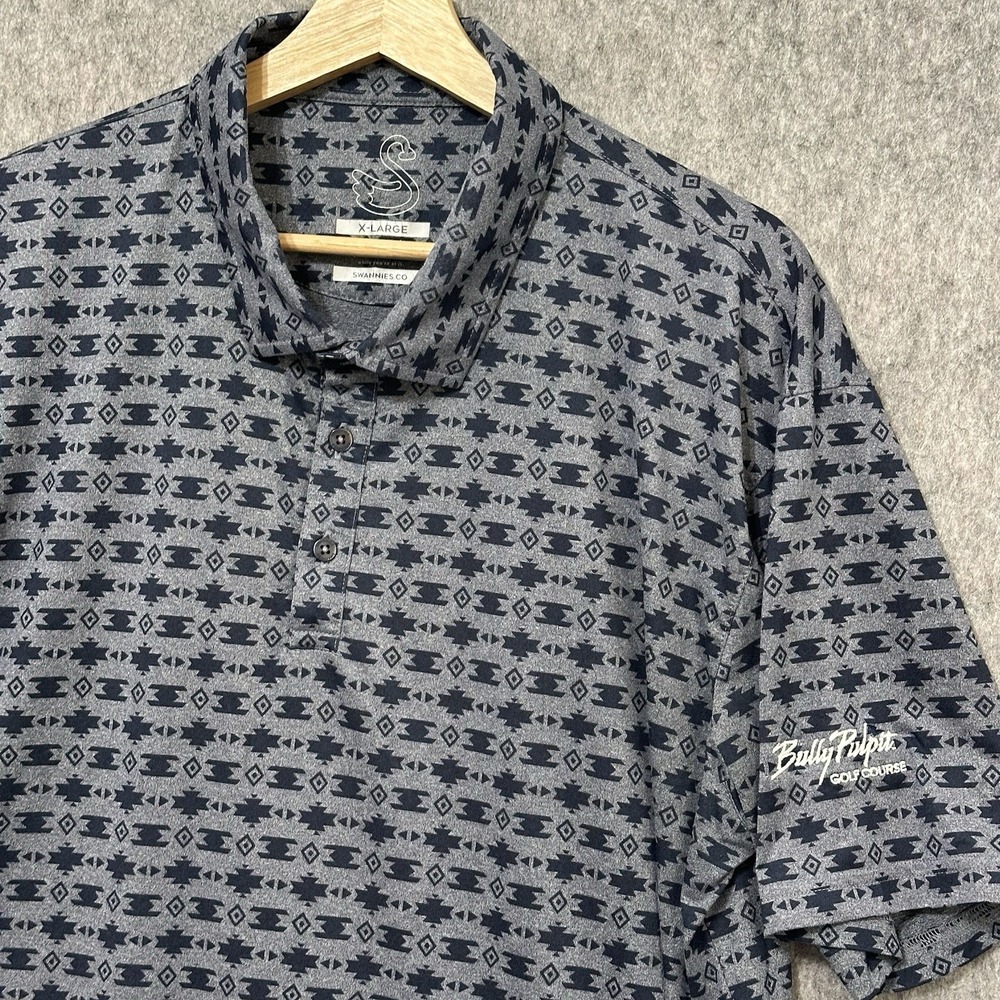 Swannies Golf Polo Sz XL Blue Aztec Pattern Swannies Athletic Comfort
